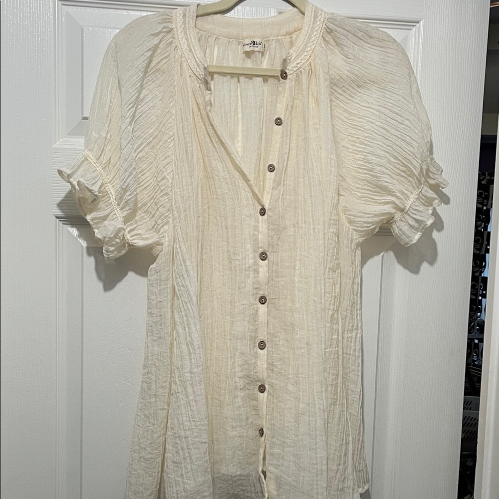 NATURAL LIFE Cream Button-Up Blouse